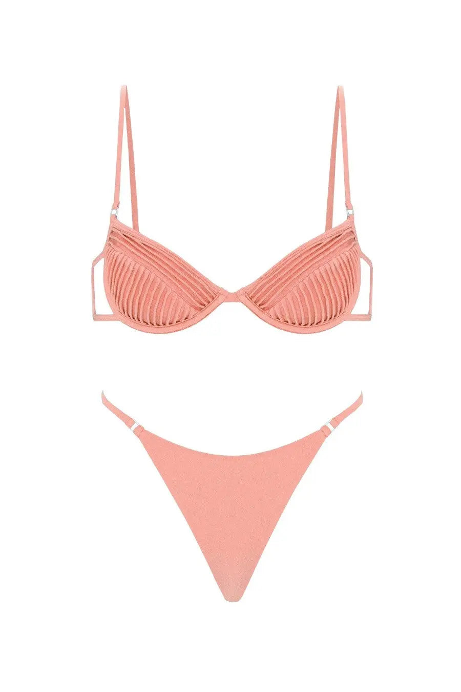 Selia Richwood women’s amy bikini swimsuit blue with a delicate peach ruched structured top and matching high-cut bottoms