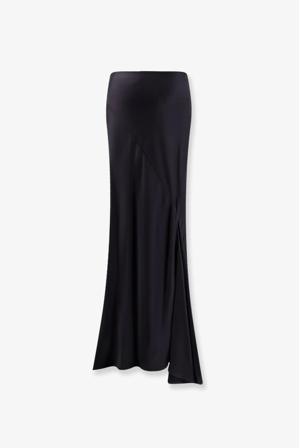 Semicouture women’s elvira satin long skirt grey with side slit in black satin maxi style