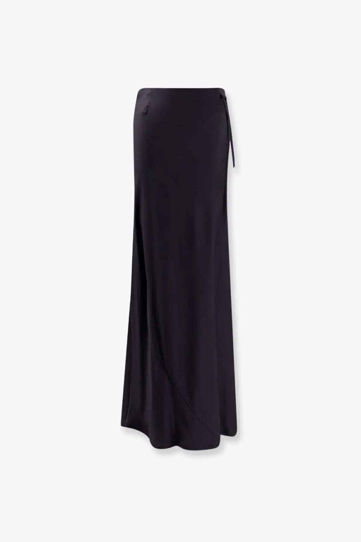 Semicouture women’s elvira satin long skirt grey with side slit and adjustable waist tie in black satin