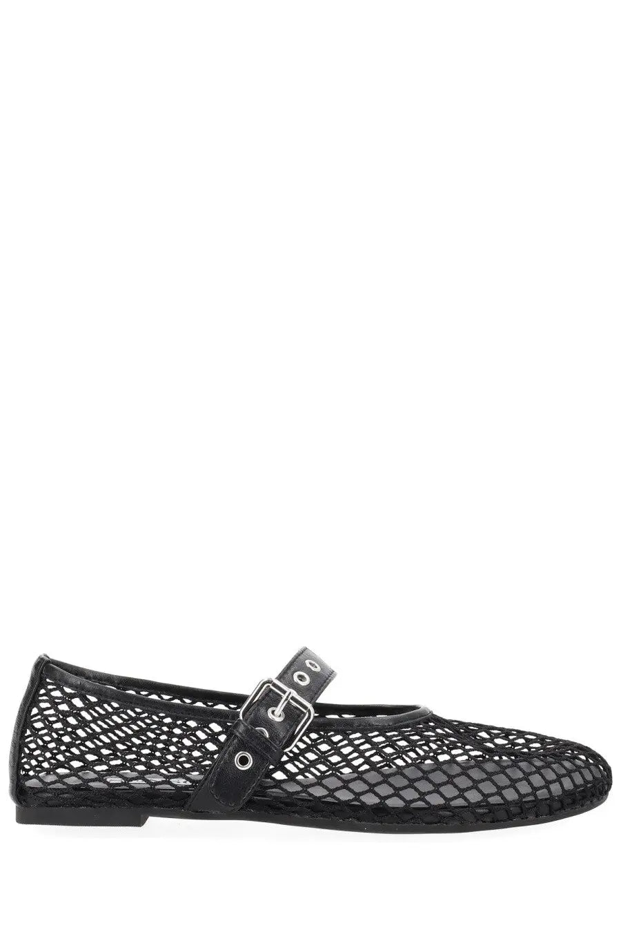 Senso women’s ballerina carina black flat shoe with black mesh and leather strap with silver buckle