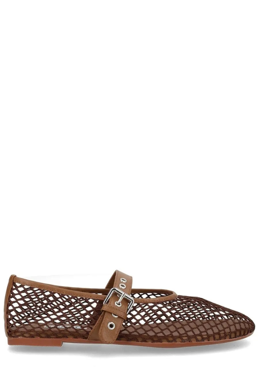 Senso women’s ballerina Carina brown mesh mary jane flat shoe with leather strap and silver buckle
