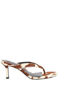 Senso women’s sandalo farah con tacco mule sandal in brown and white cowhide pattern with a slender heel