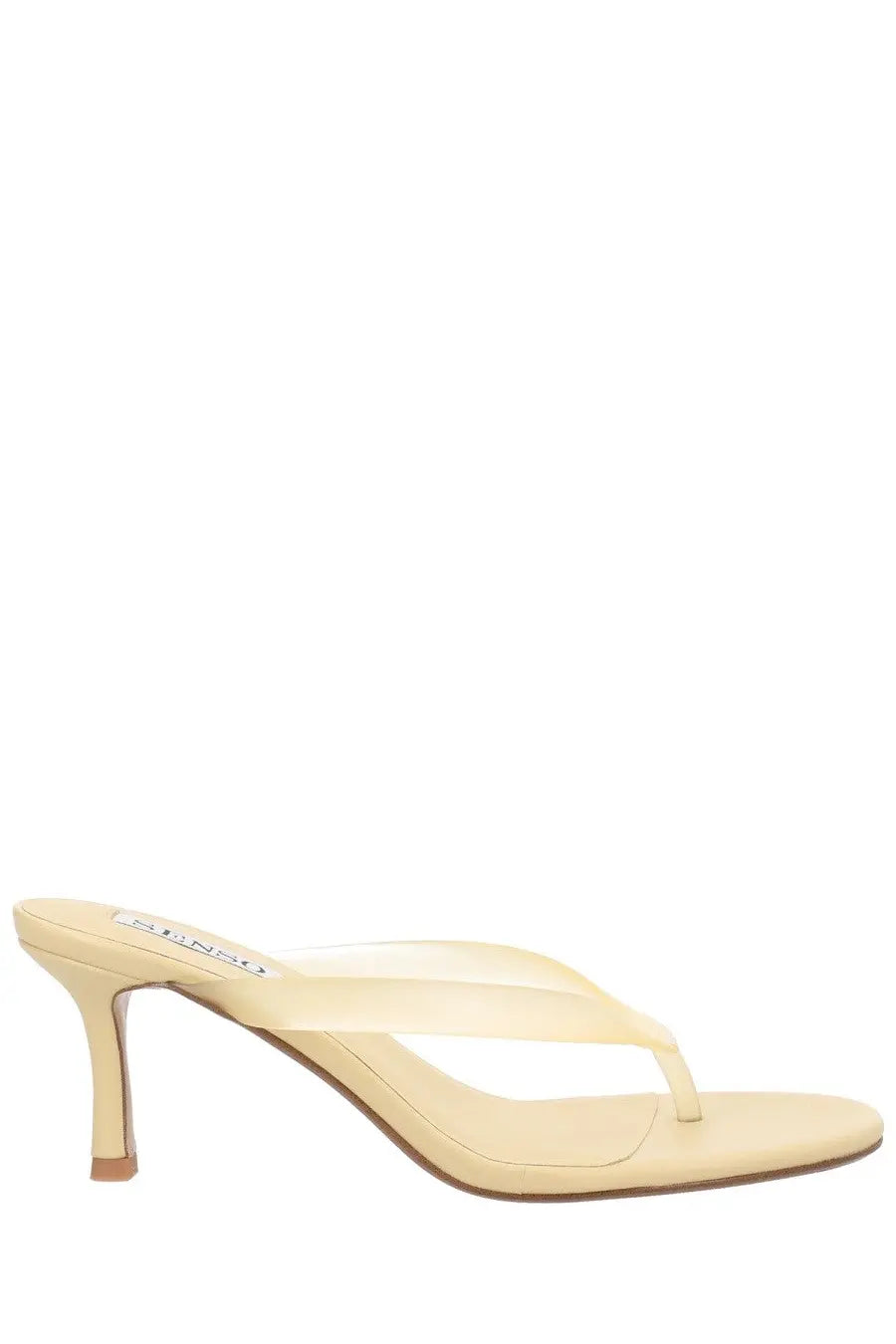 Senso women’s sandalo flowe con tacco yellow cream-colored satin look mule sandal with slender heel and minimalist design