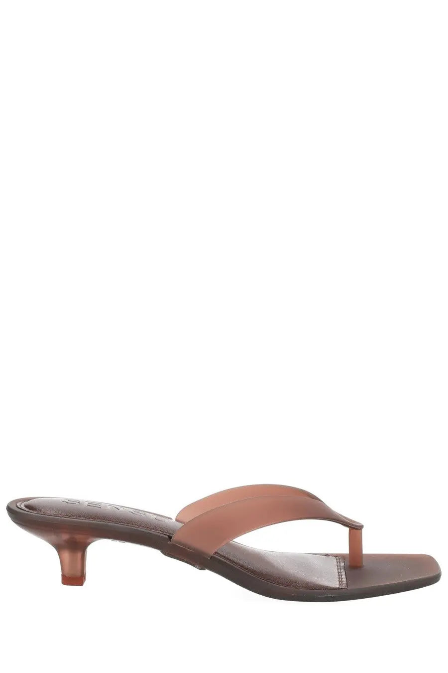 Brown leather thong sandal with low heel and transparent strap detail from senso women’s sandalo sonya con tacco brown