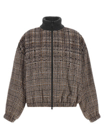 Brunello Cucinelli Sequin Check Bomber Jacket Brown