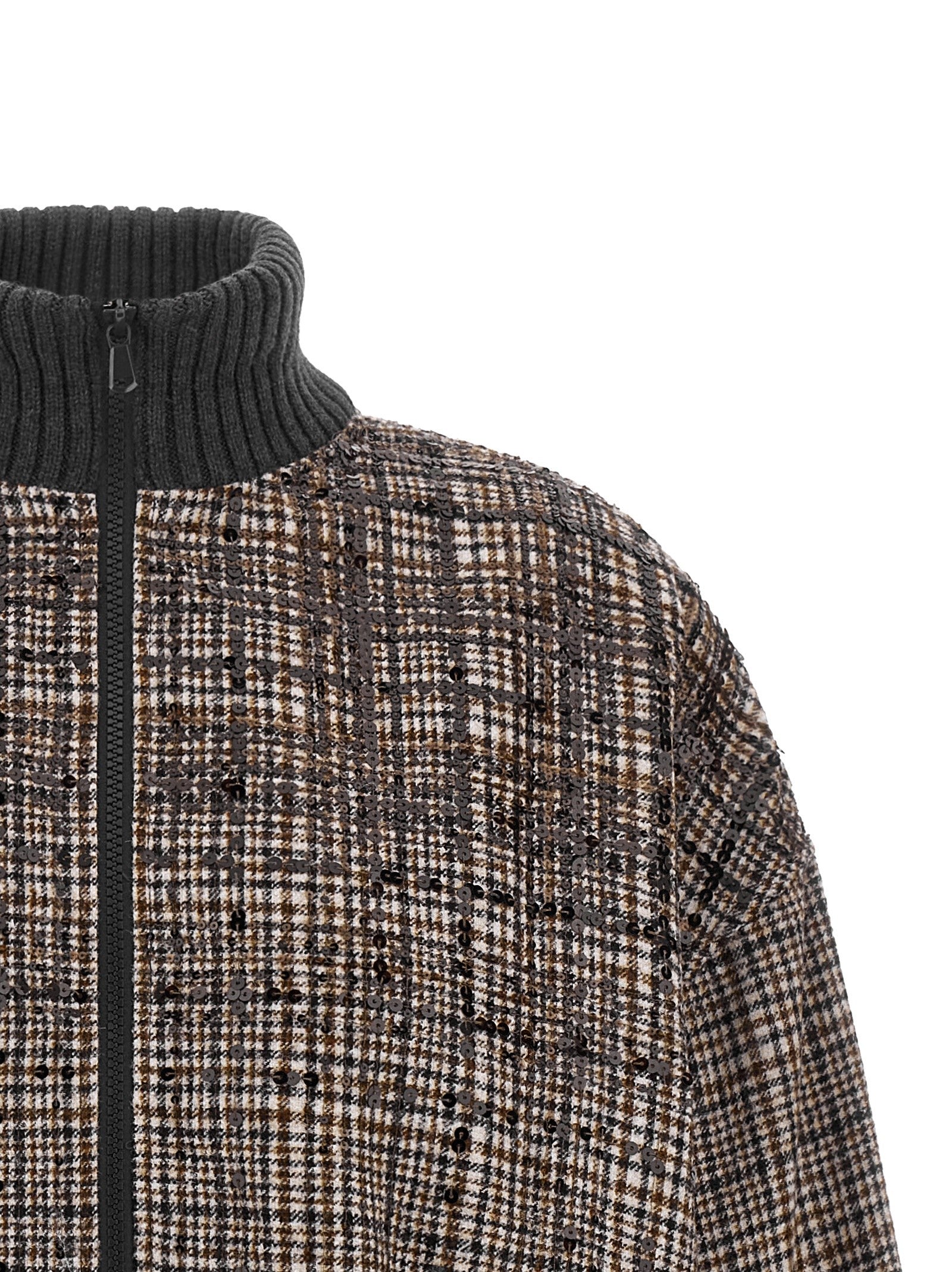 Brunello Cucinelli Sequin Check Bomber Jacket Brown