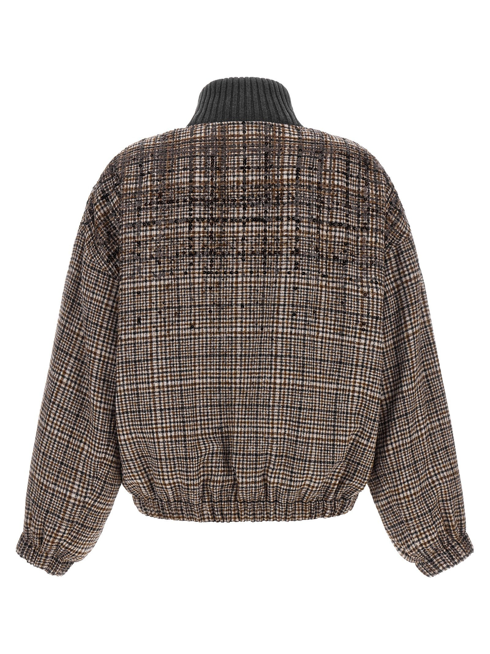Brunello Cucinelli Sequin Check Bomber Jacket Brown