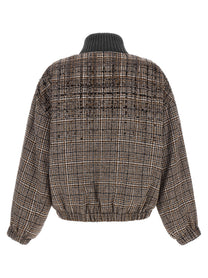 Brunello Cucinelli Sequin Check Bomber Jacket Brown
