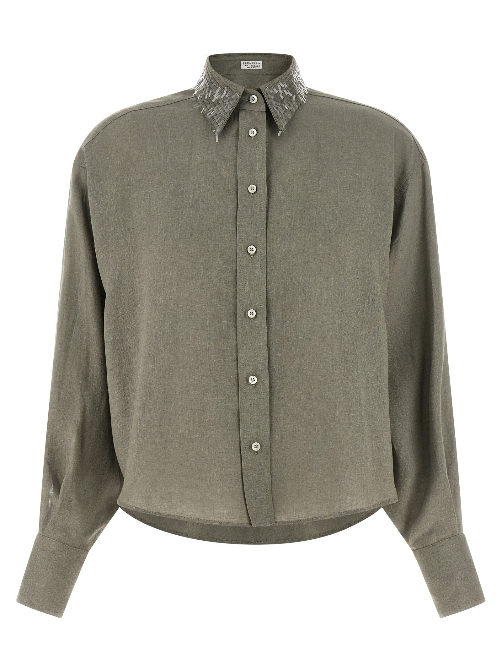 Brunello Cucinelli Sequin Collar Shirt Green