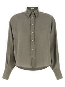 Brunello Cucinelli Sequin Collar Shirt Green