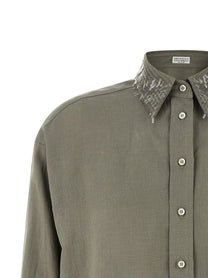Brunello Cucinelli Sequin Collar Shirt Green