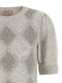 TWINSET Sequin Diamond Sweater Grey
