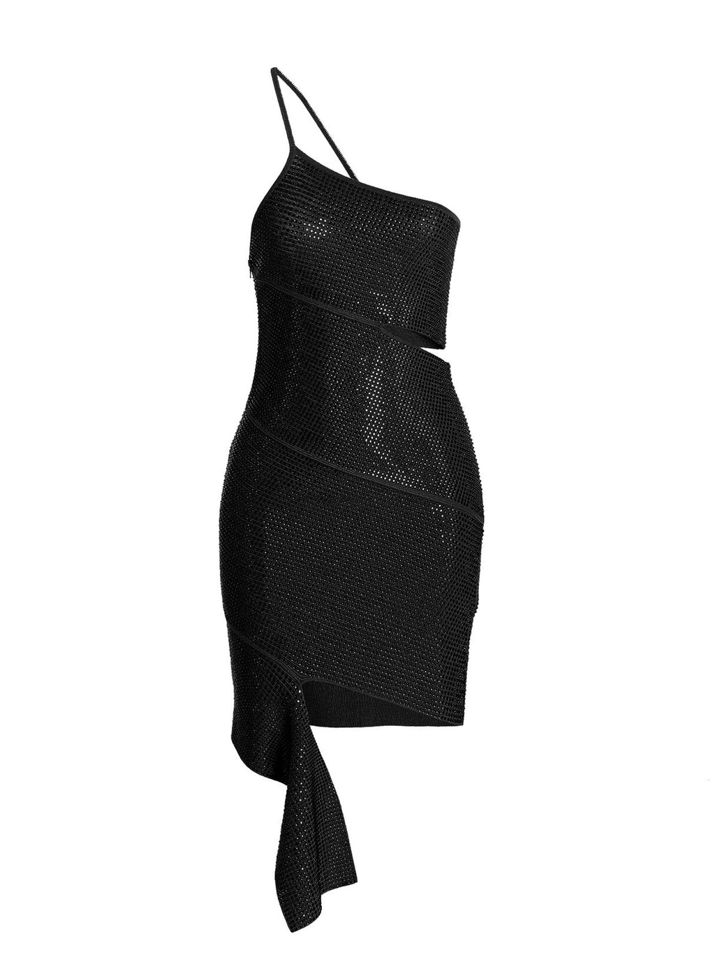 ANDREĀDAMO Sequin One Shoulder Dress Black