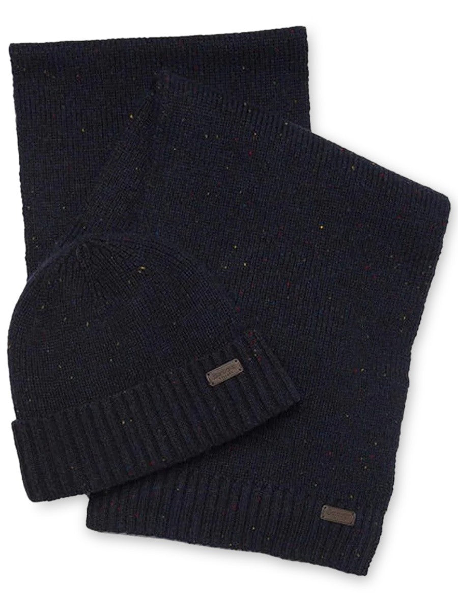 Barbour Men's Set Regalo Scarf Beanie Carlton Fleck Blue