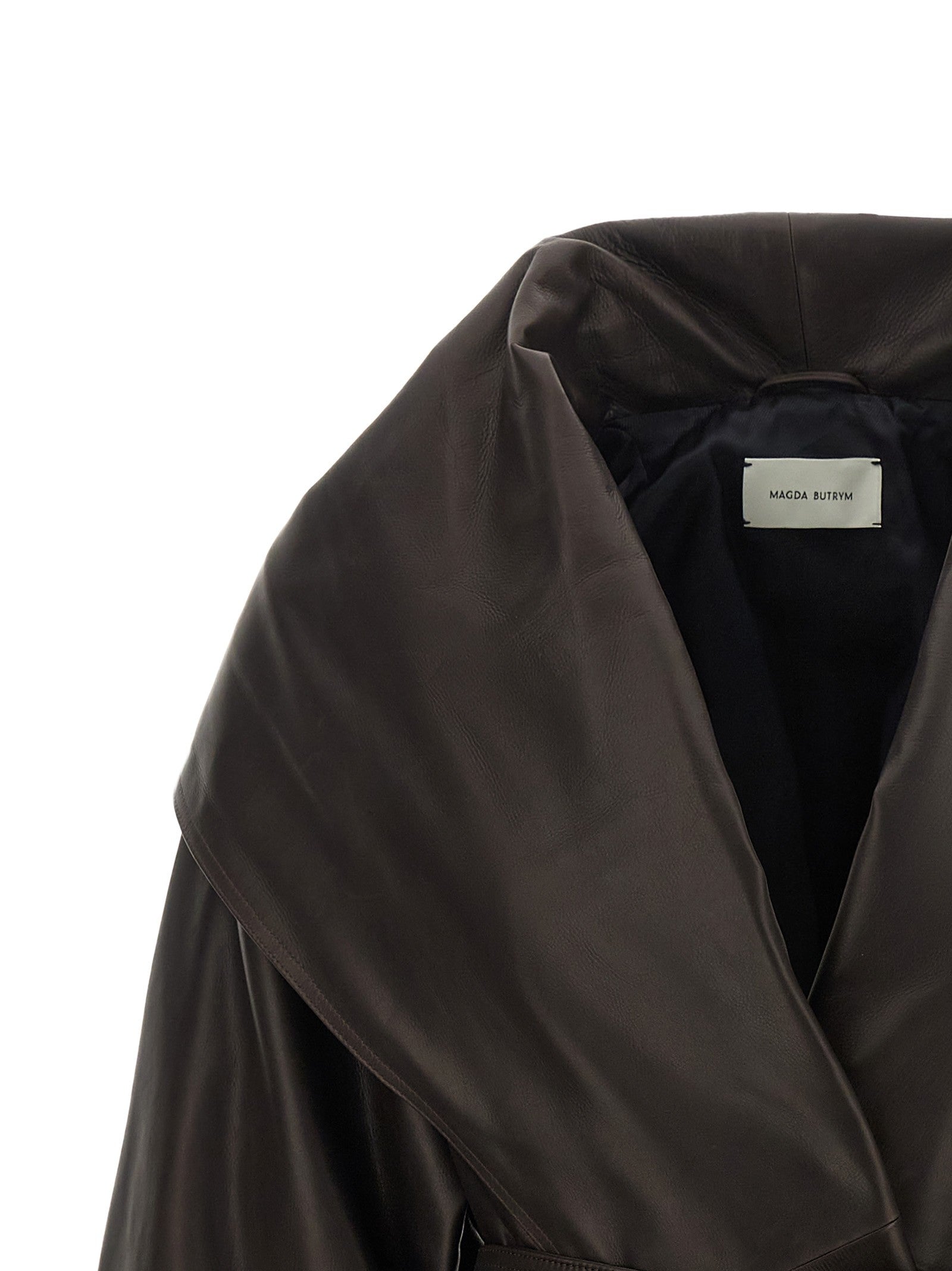Magda Butrym Shawl Collar Leather Jacket Brown