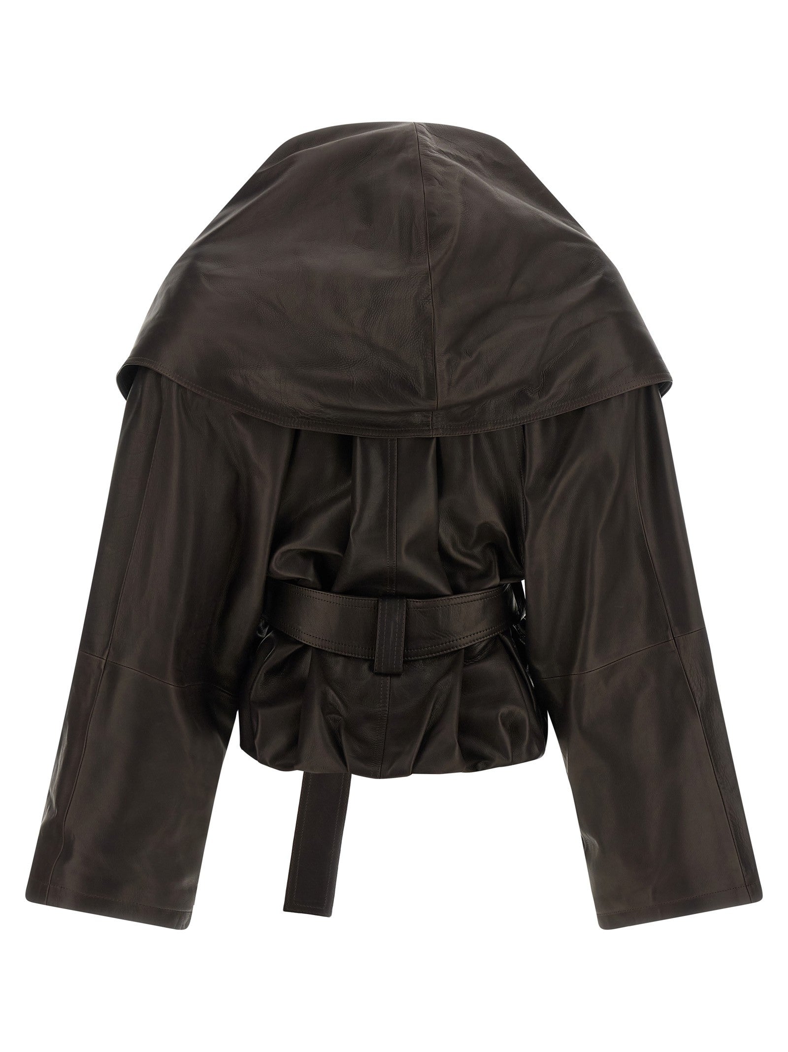 Magda Butrym Shawl Collar Leather Jacket Brown