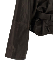 Magda Butrym Shawl Collar Leather Jacket Brown