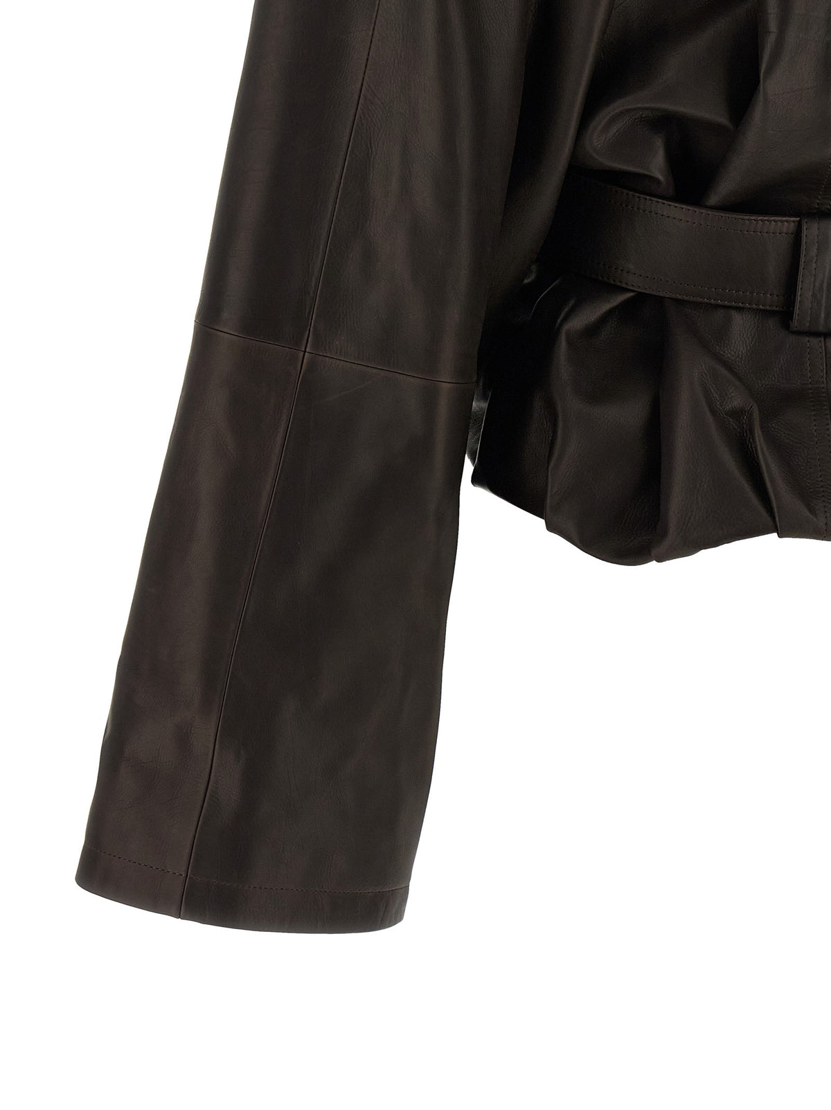 Magda Butrym Shawl Collar Leather Jacket Brown, view 4