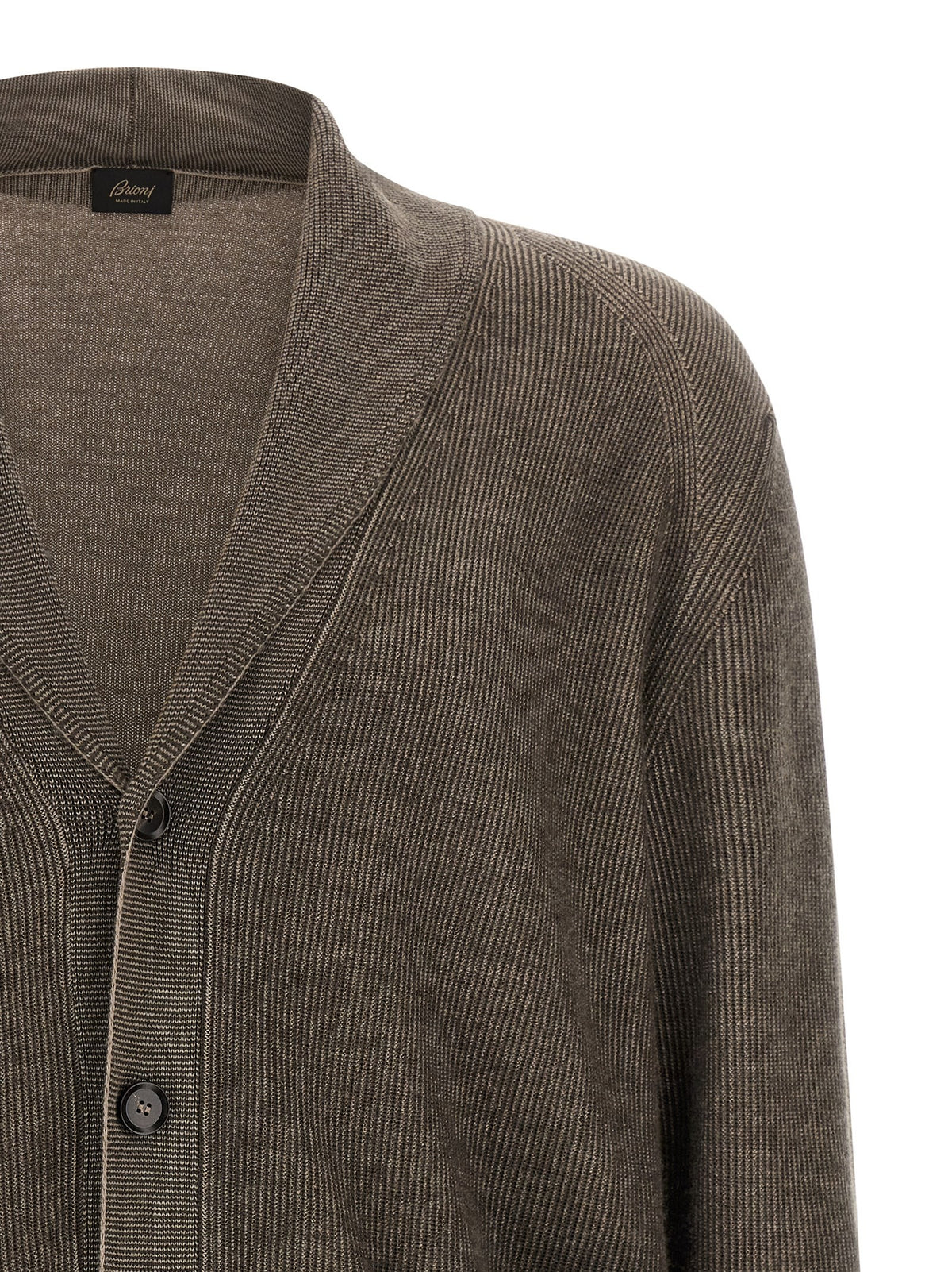 Brioni Shawl Neck Cardigan Brown, view 3