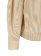 Brunello Cucinelli Shawl Neck Ribbed Sweater Beige, view 4