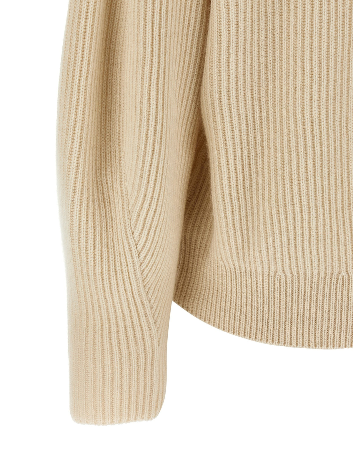 Brunello Cucinelli Shawl Neck Ribbed Sweater Beige, view 4