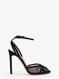Aquazzura Women's Shear Mesh and Suede Sandals Black