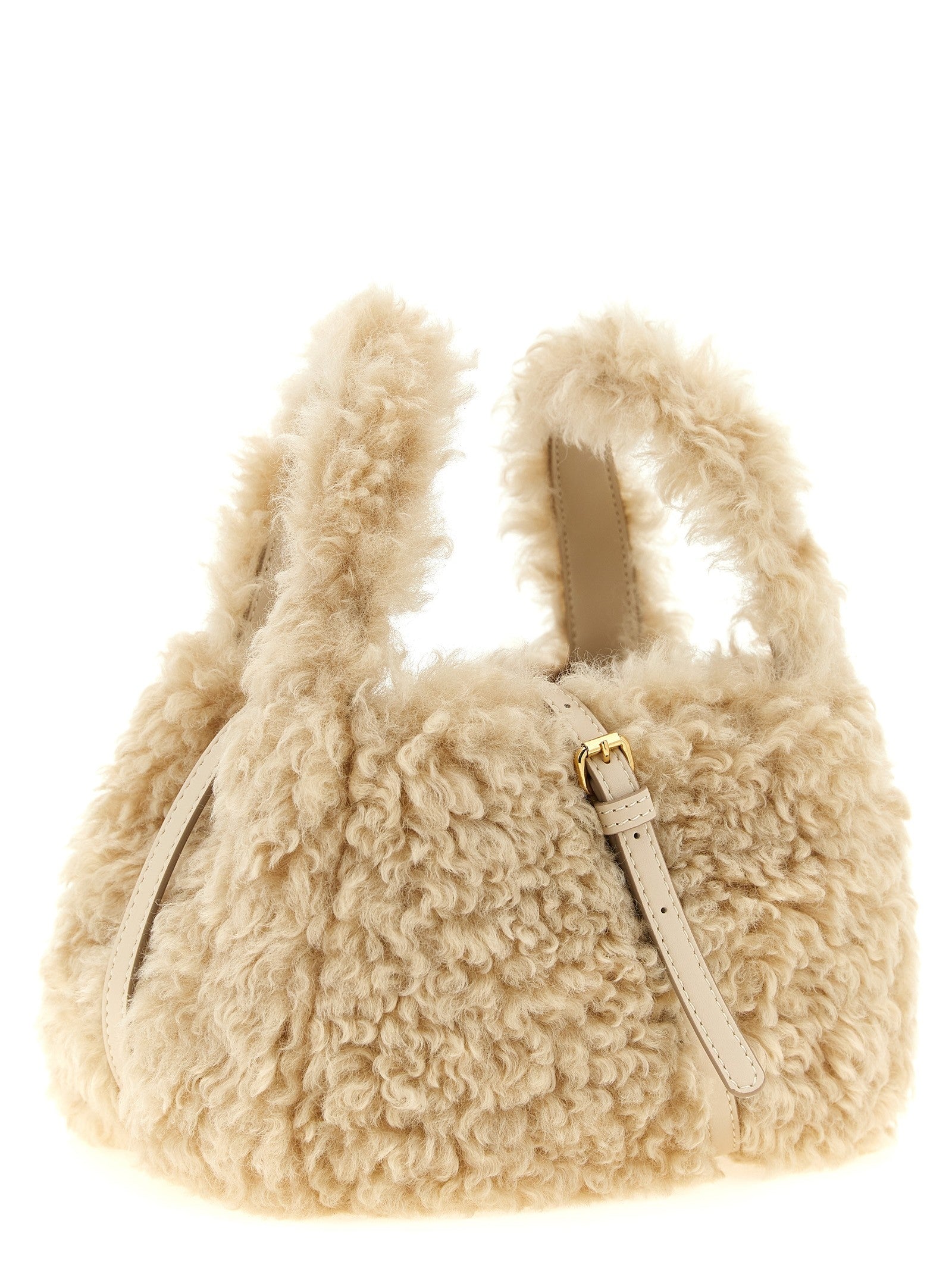 Stella McCartney Shearling Shoulder Bag Beige