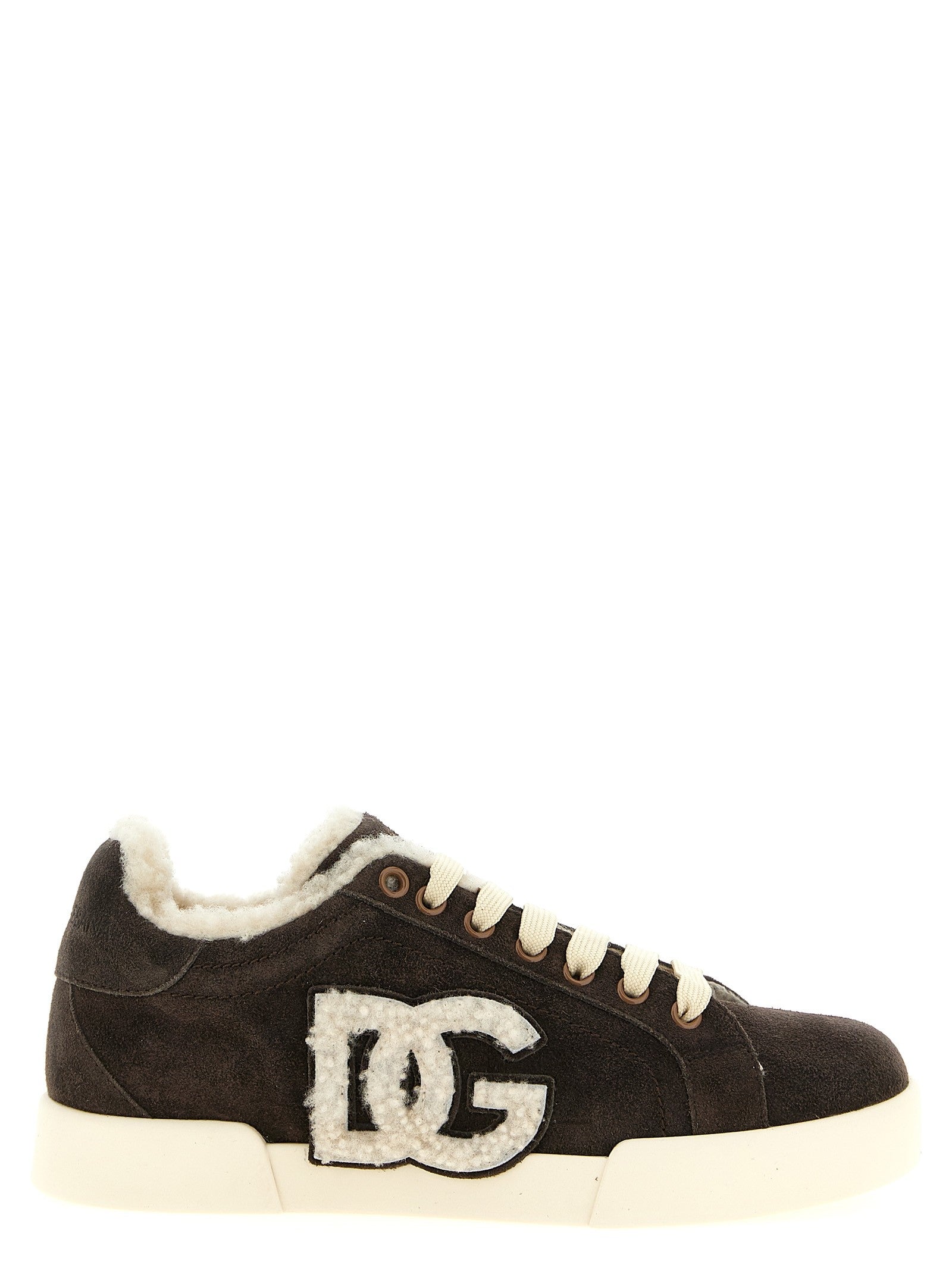 Dolce &amp; Gabbana Shearling Lowtop Sneakers Brown