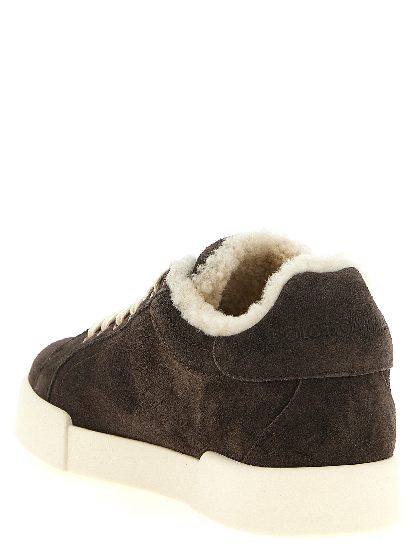 Dolce &amp; Gabbana Shearling Lowtop Sneakers Brown