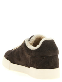 Dolce &amp; Gabbana Shearling Lowtop Sneakers Brown