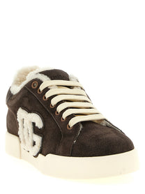 Dolce &amp; Gabbana Shearling Lowtop Sneakers Brown