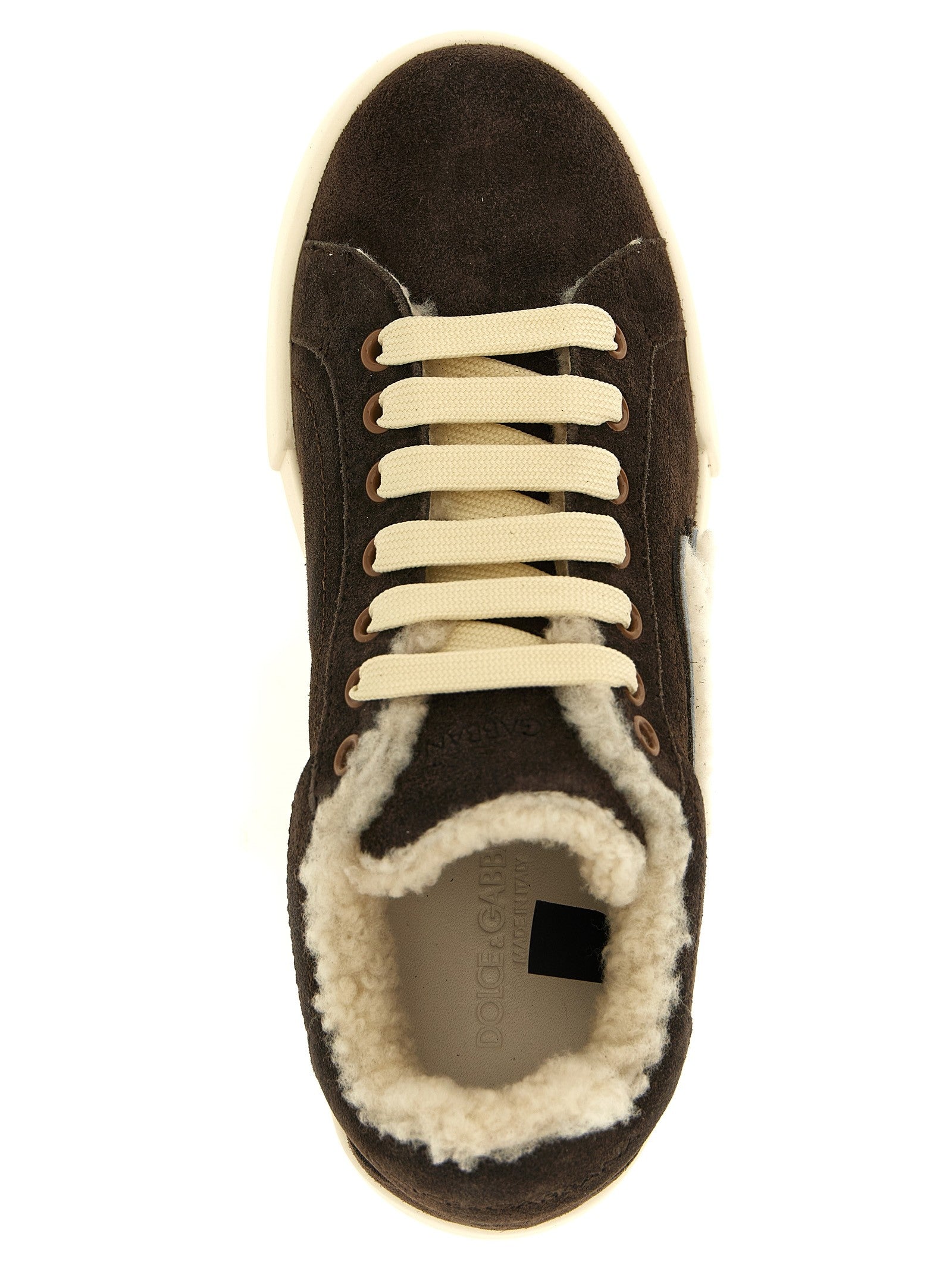 Dolce &amp; Gabbana Shearling Lowtop Sneakers Brown