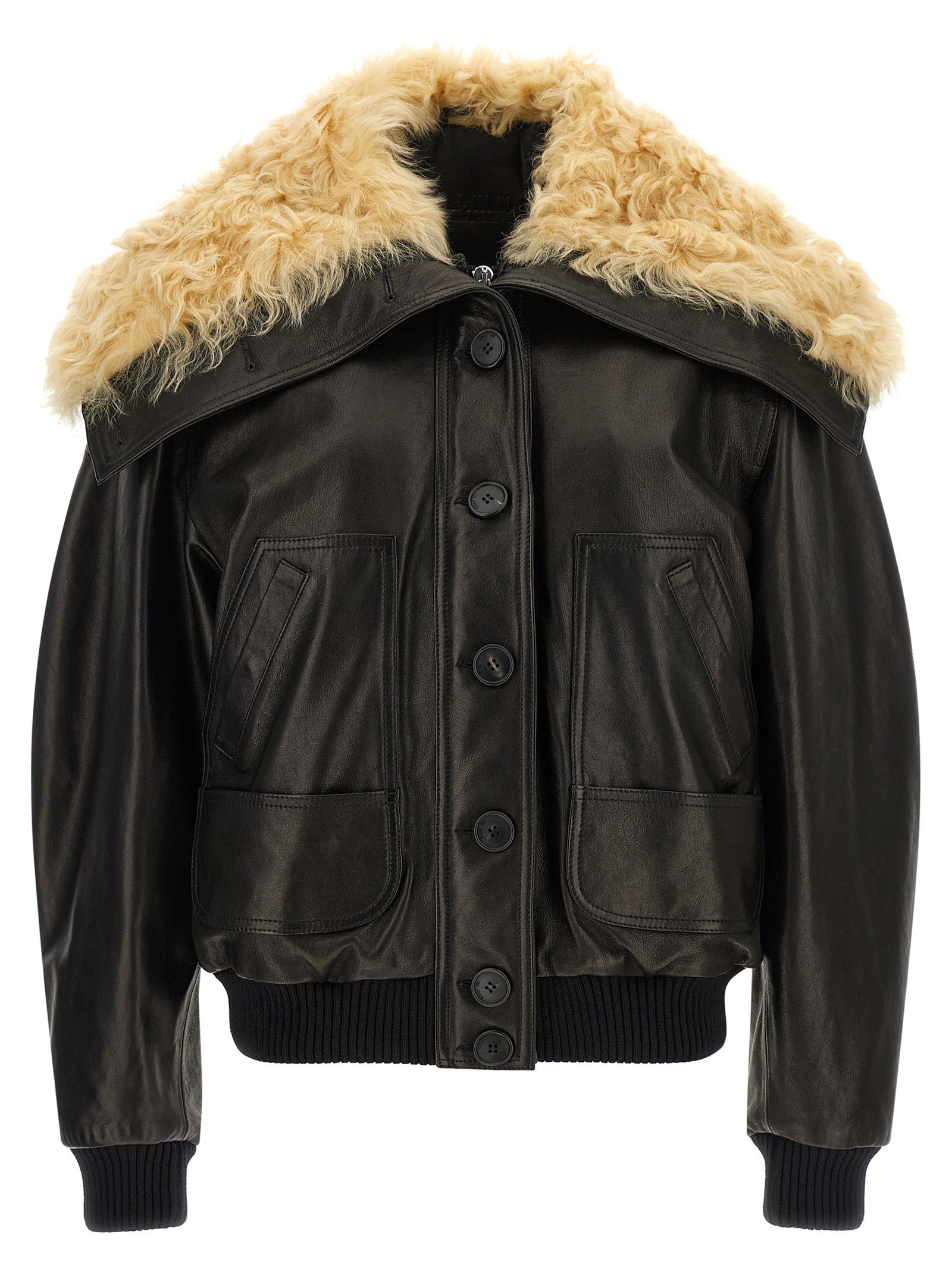 The Attico Shearling Neck Bomber Jacket Black
