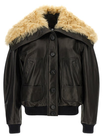 The Attico Shearling Neck Bomber Jacket Black
