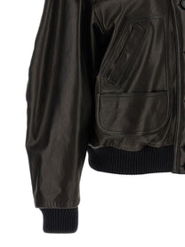 The Attico Shearling Neck Bomber Jacket Black