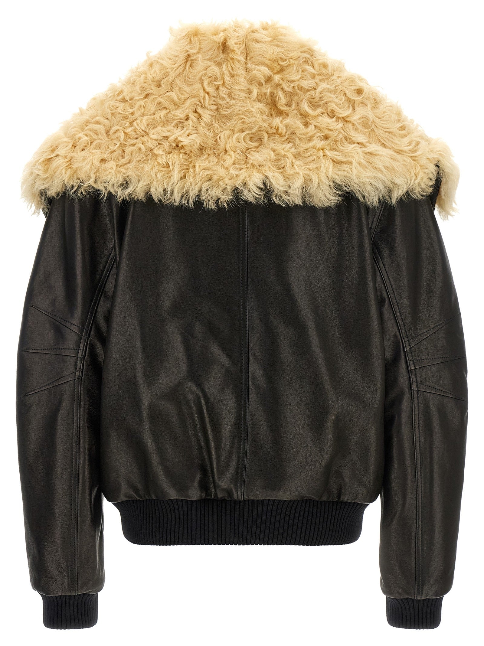 The Attico Shearling Neck Bomber Jacket Black