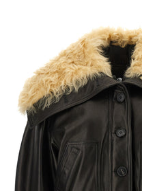 The Attico Shearling Neck Bomber Jacket Black