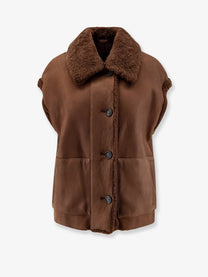 Brunello Cucinelli Women's Shearling Sleeveless Jacket Brown