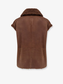 Brunello Cucinelli Women's Shearling Sleeveless Jacket Brown