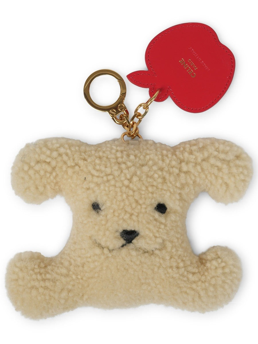 Celine Women's Shearling Triomphe Keychain Beige