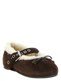 Miu Miu Sheepskin Ballet Flats Brown, view 2