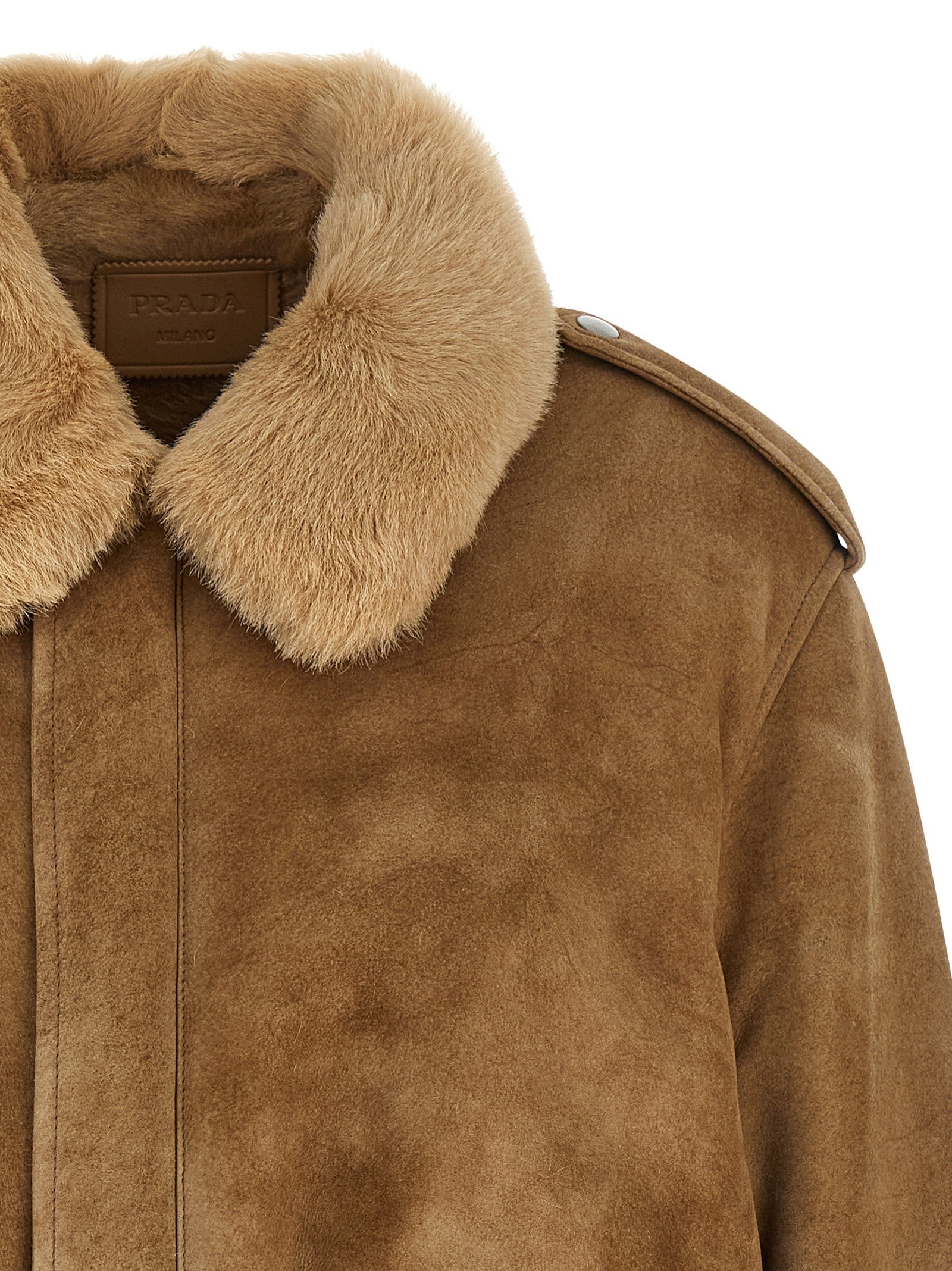 PRADA Sheepskin Bomber Jacket Beige