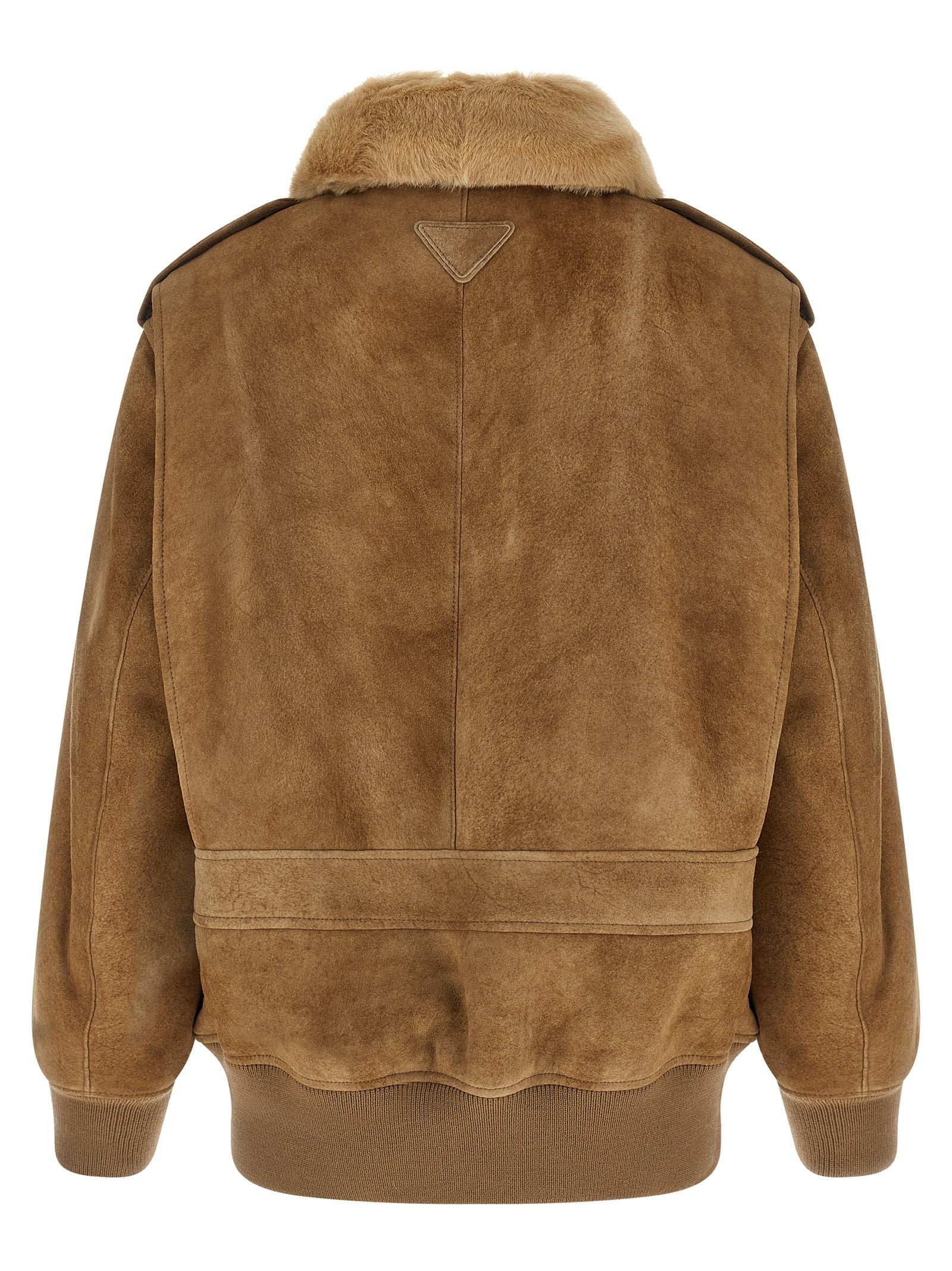 PRADA Sheepskin Bomber Jacket Beige
