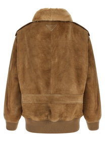 PRADA Sheepskin Bomber Jacket Beige