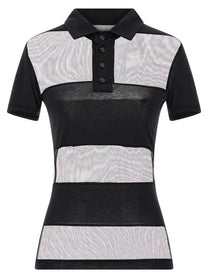 Coperni Sheer Striped Polo Shirt Black
