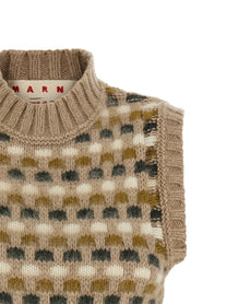 Marni Shetland Acquard Knit Vest Beige