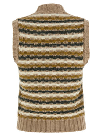Marni Shetland Acquard Knit Vest Beige