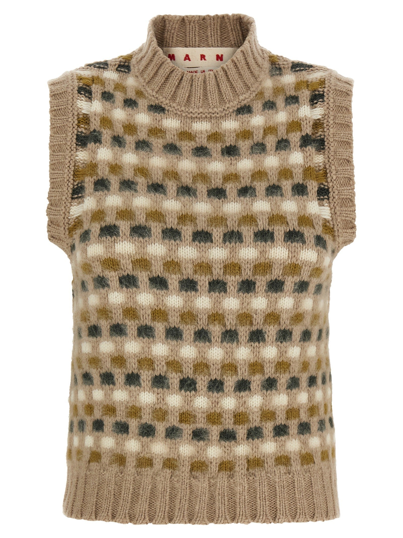 Marni Shetland Acquard Knit Vest Beige
