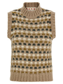 Marni Shetland Acquard Knit Vest Beige