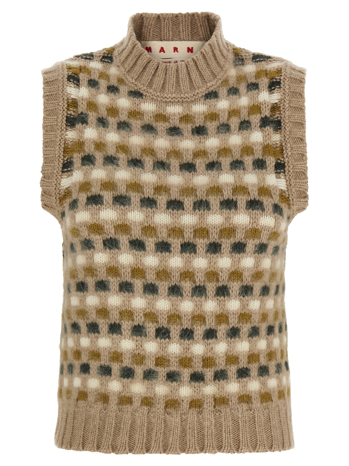 Marni Shetland Acquard Knit Vest Beige